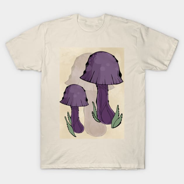 Dark Purple Cottagecore Mushrooms, Classy Portrait Style T-Shirt by Tenpmcreations